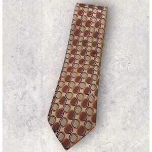 HUGO BOSS Silk Tie ITALY Beige Orange Geometric W:3.6" EUC